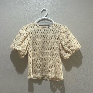 Blashe Women’s Lace BlouseTop Puff Short Sleeve Size Medium Cream